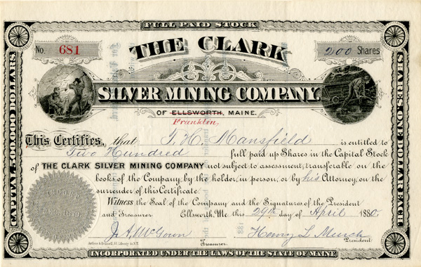 Clark Silver Mining Co. - Stock Certificate